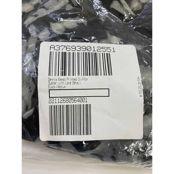 Dennis Basso Printed Chiffon Duster Top with Lace Detail in Black Size Medium - Picture 4 of 4